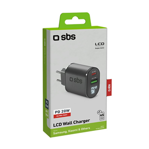 SBS, USB-A, USB-C, LCD, 20 W, must - Vooluadapter