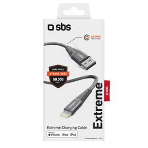 SBS Extreme Charging Cable, USB-A - Lightning, 1,5 м, серый - Кабель