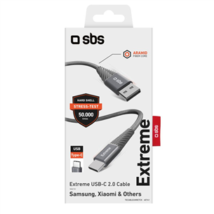 SBS Extreme Charging Cable, USB-A - USB-C, 1,5 m, gray - Cable