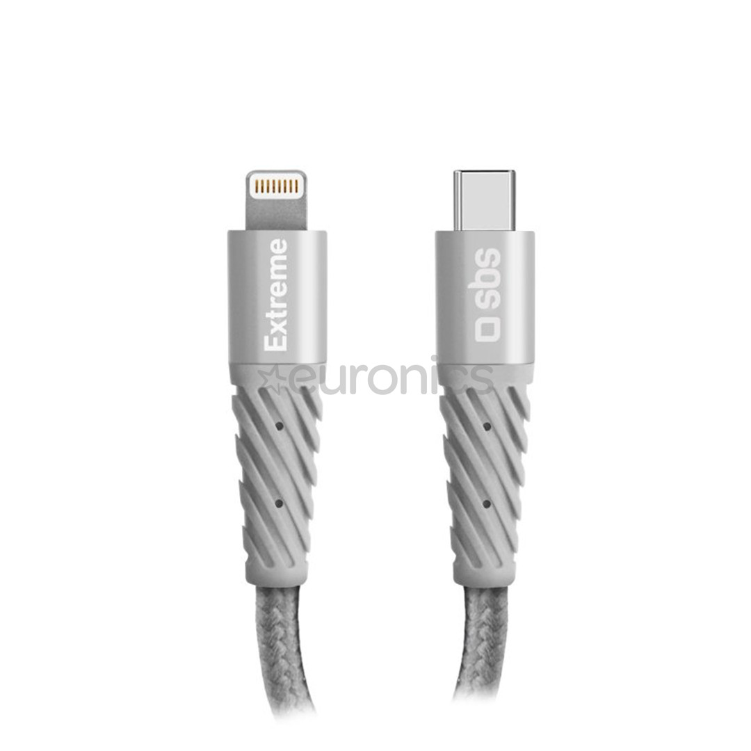 SBS Extreme Charging Cable, USB-C - Lightning, 1,5 м, серый - Кабель