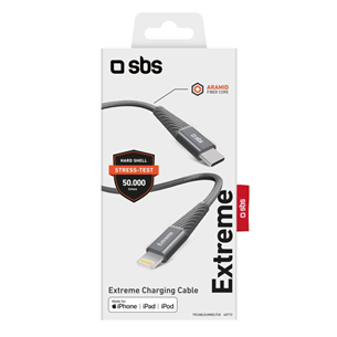 SBS Extreme Charging Cable, USB-C - Lightning, 1,5 m, hall - Kaabel