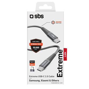 SBS Extreme Charging Cable, USB-C - USB-C, 1,5 м, серый - Кабель
