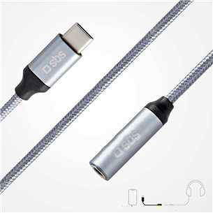 SBS, USB-C - гнездо 3,5 мм, темно-серый - Адаптер