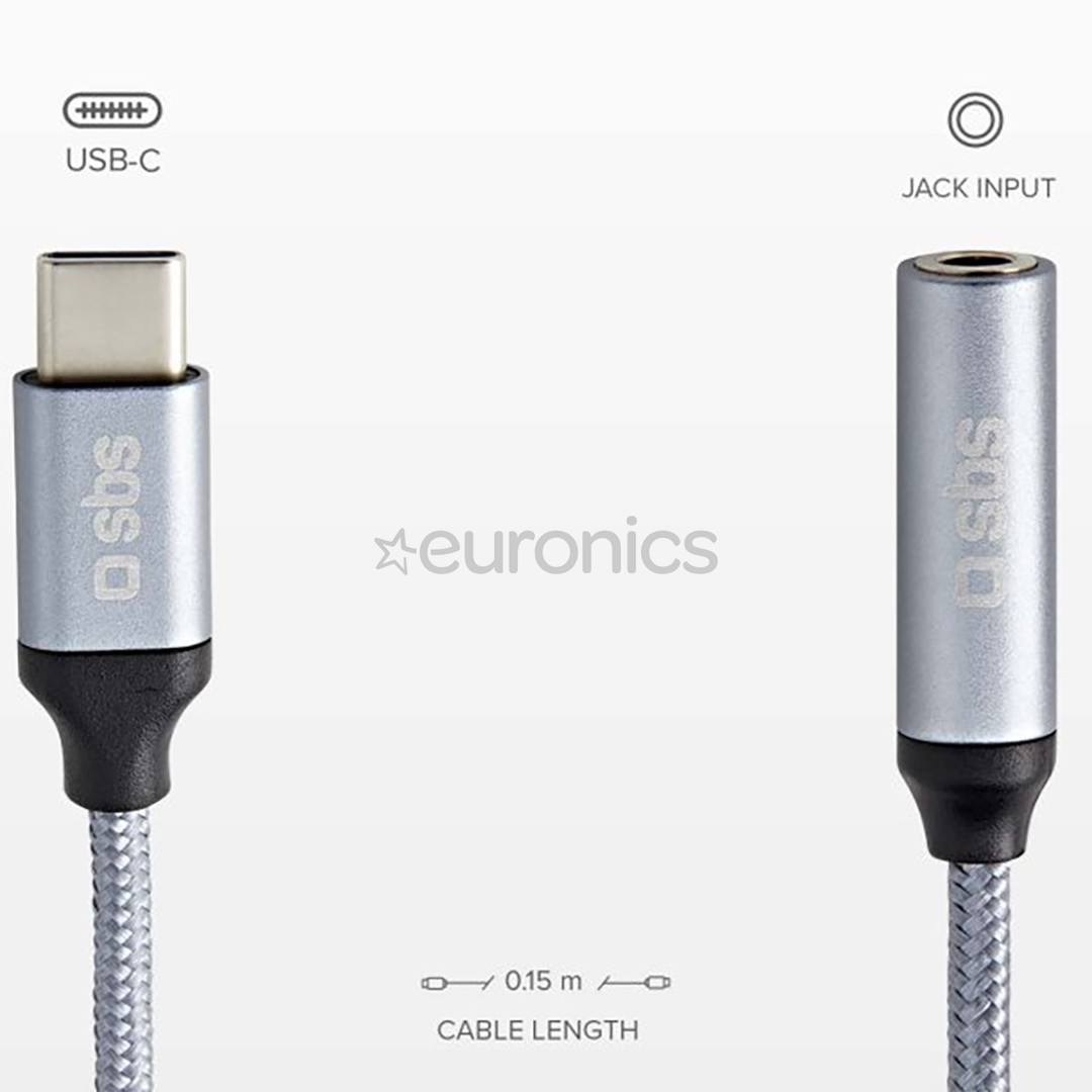 SBS, USB-C - 3,5 mm pesa, tumehall - Adapter