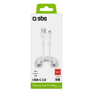 SBS Charging Data Cable, USB-A - USB-C, valge - Kaabel