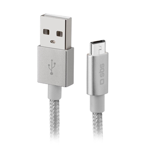 SBS Silver Metal Braided, USB-A - Micro USB, серебристый - Кабель TECABLEMICROBS