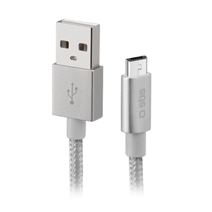 SBS Silver Metal Braided, USB-A - Micro USB, silver - Cable