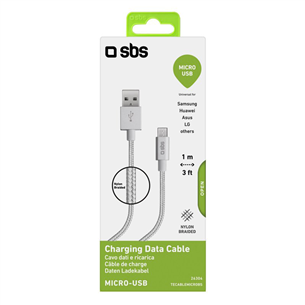 SBS Silver Metal Braided, USB-A - Micro USB, silver - Cable