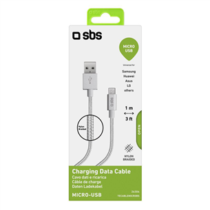 SBS Silver Metal Braided, USB-A - Micro USB, hõbe - Kaabel