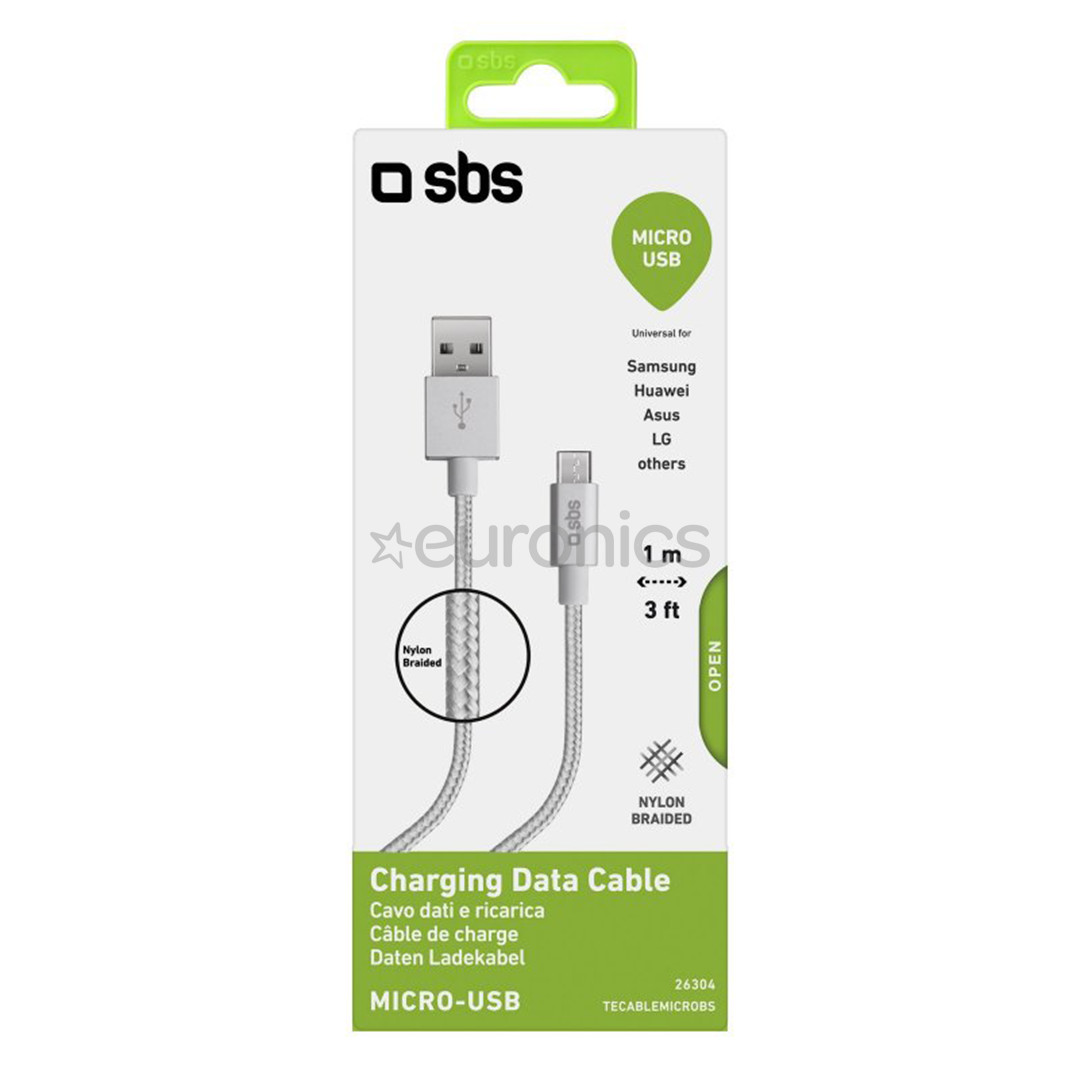 SBS Silver Metal Braided, USB-A - Micro USB, silver - Cable