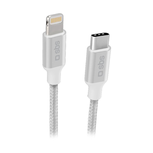 SBS Silver Metal Braided, USB-C - Lightning, silver - Cable