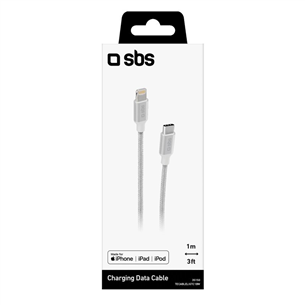 SBS Silver Metal Braided, USB-C - Lightning, silver - Cable