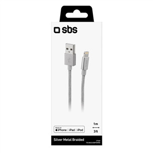 SBS Silver Metal Braided, USB-A - Lightning, hõbe - Kaabel