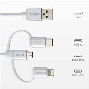 SBS, USB-A - USB-C, Micro USB, Lightning, 1,2 m, hall - Kaabel