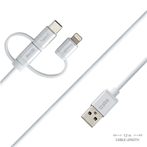 SBS, USB-A - USB-C, Micro USB, Lightning, 1,2 m, hall - Kaabel