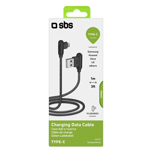 SBS, USB-A - USB-C, 90°, 1 m, black - Cable