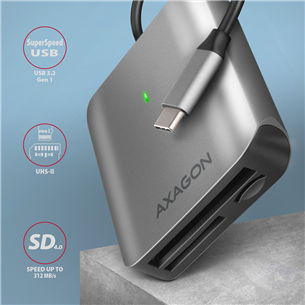 AXAGON CRE-S3C SuperSpeed USB-C UHS-II Reader, tumehall - Mälukaardilugeja