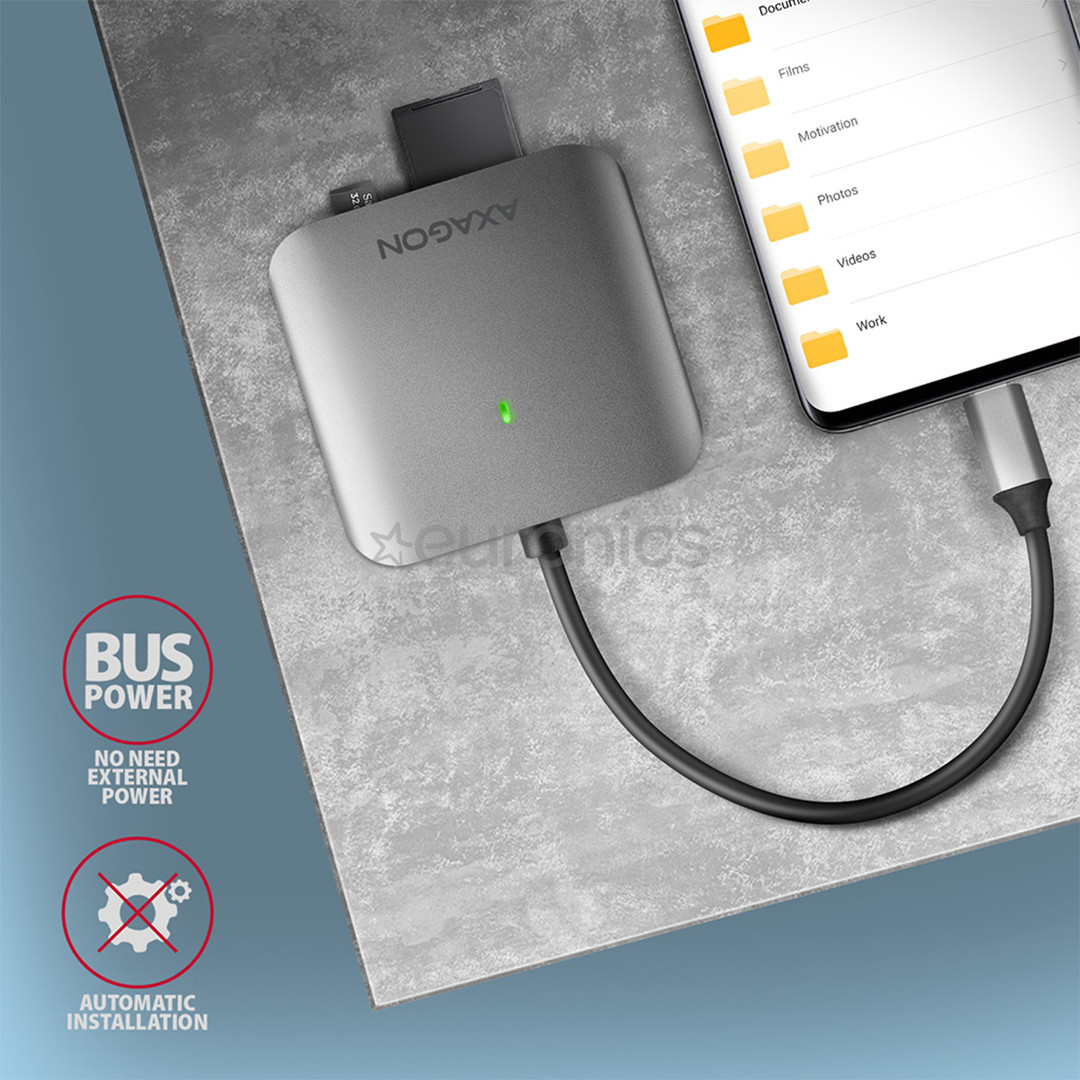 AXAGON CRE-S3C SuperSpeed USB-C UHS-II Reader, tumehall - Mälukaardilugeja