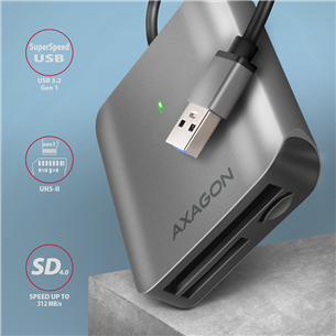 AXAGON CRE-S3 SuperSpeed USB-A UHS-II Reader, tumehall - Mälukaardilugeja