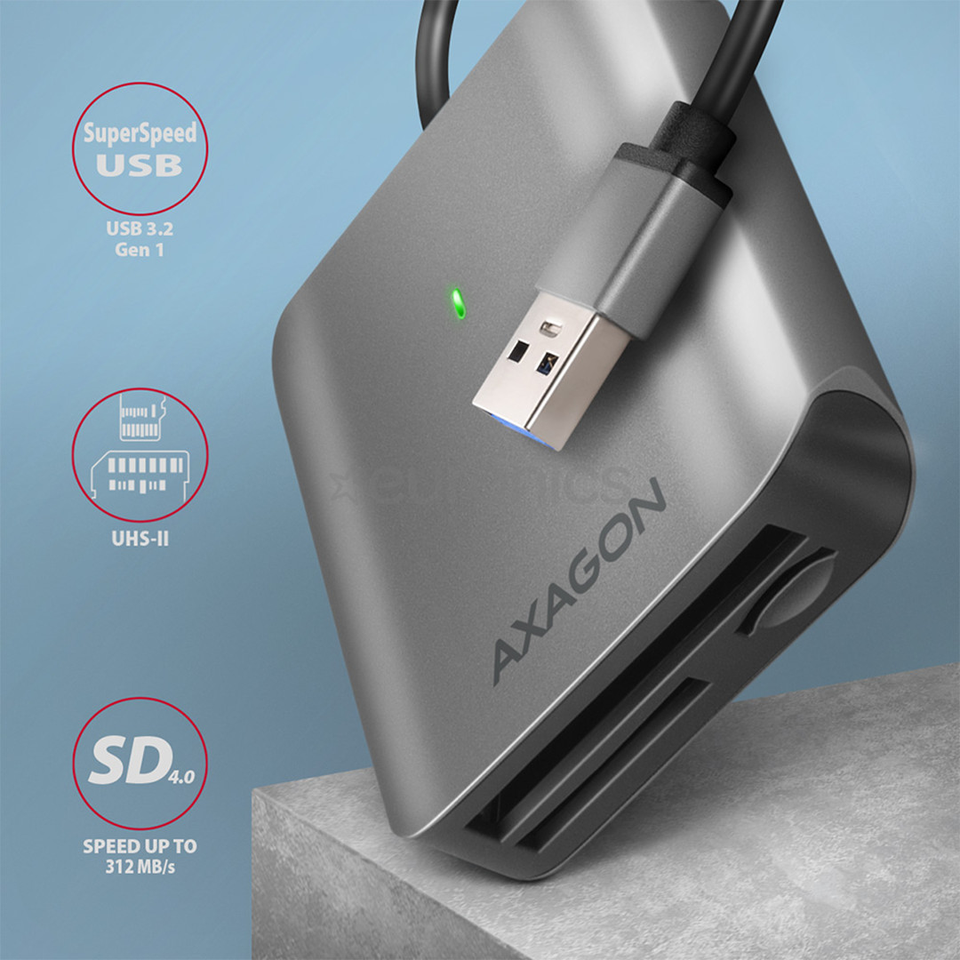 AXAGON CRE-S3 SuperSpeed USB-A UHS-II Reader, темно-серый - Считыватель карт памяти