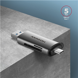 AXAGON CRE-SAC SuperSpeed USB-C / USB-A Card Reader, tumehall - Mälukaardilugeja