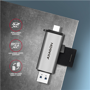 AXAGON CRE-SAC SuperSpeed USB-C / USB-A Card Reader, tumehall - Mälukaardilugeja