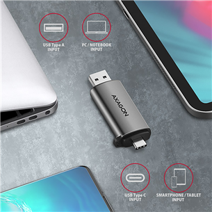 AXAGON CRE-SAC SuperSpeed USB-C / USB-A Card Reader, tumehall - Mälukaardilugeja