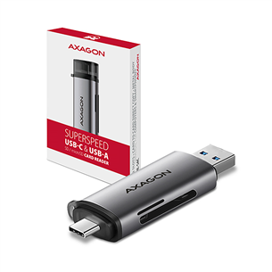 AXAGON CRE-SAC SuperSpeed USB-C / USB-A Card Reader, tumehall - Mälukaardilugeja