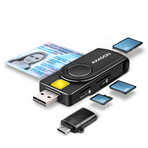 AXAGON CRE-SMP2A, USB-A, USB-C, mälukaardilugeja, must - ID-kaardilugeja CRE-SMP2A