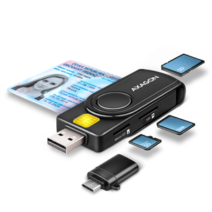 AXAGON CRE-SMP2A, USB-A, USB-C, считыватель карт памяти, черный - Считыватель ID-карты