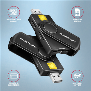 AXAGON CRE-SMP2A, USB-A, USB-C, memory card reader, black - Smart card reader