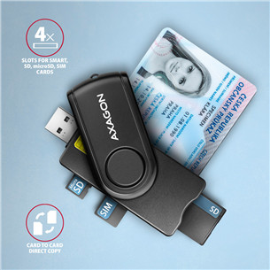 AXAGON CRE-SMP2A, USB-A, USB-C, mälukaardilugeja, must - ID-kaardilugeja