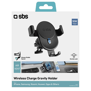 SBS, 10 W, black - Wireless car charger / phone holder