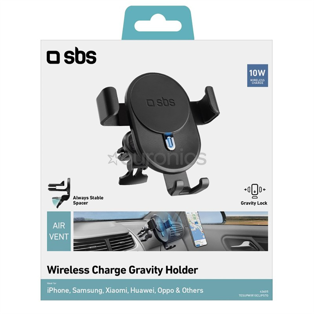SBS, 10 W, black - Wireless car charger / phone holder