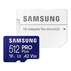 Samsung PRO Plus, 2023, microSDXC, 512 ГБ, синий - Карта памяти и адаптер