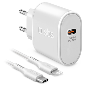 SBS, USB-C, Lightning, 20 W, valge - Vooluadapter kaabliga TETRKITPD20LIGW