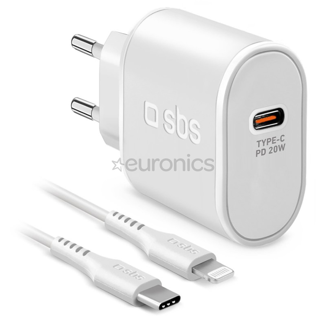 SBS, USB-C, Lightning, 20 Вт, белый - Адаптер питания с кабелем