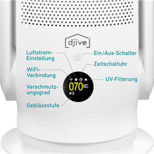 djive Flowmate ARC Casual 2in1, valge - Ventilaator ja õhupuhasti