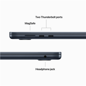 Apple MacBook Air 15" (2023), M2 8C/10C, 8 GB, 256 GB, ENG, must - Sülearvuti