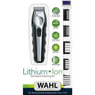 Wahl, литий-ионный аккумулятор, черный/серебристый - Комплект с триммером для бороды