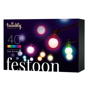 Twinkly Festoon Lights 40 RGB, 20 m, must - Nutikad peotuled