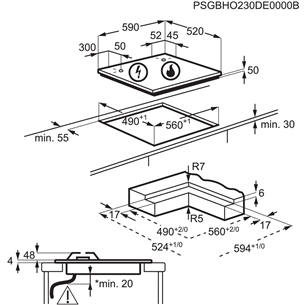 Electrolux, laius 60 cm, must - Integreeritav induktsioon-gaasipliidiplaat