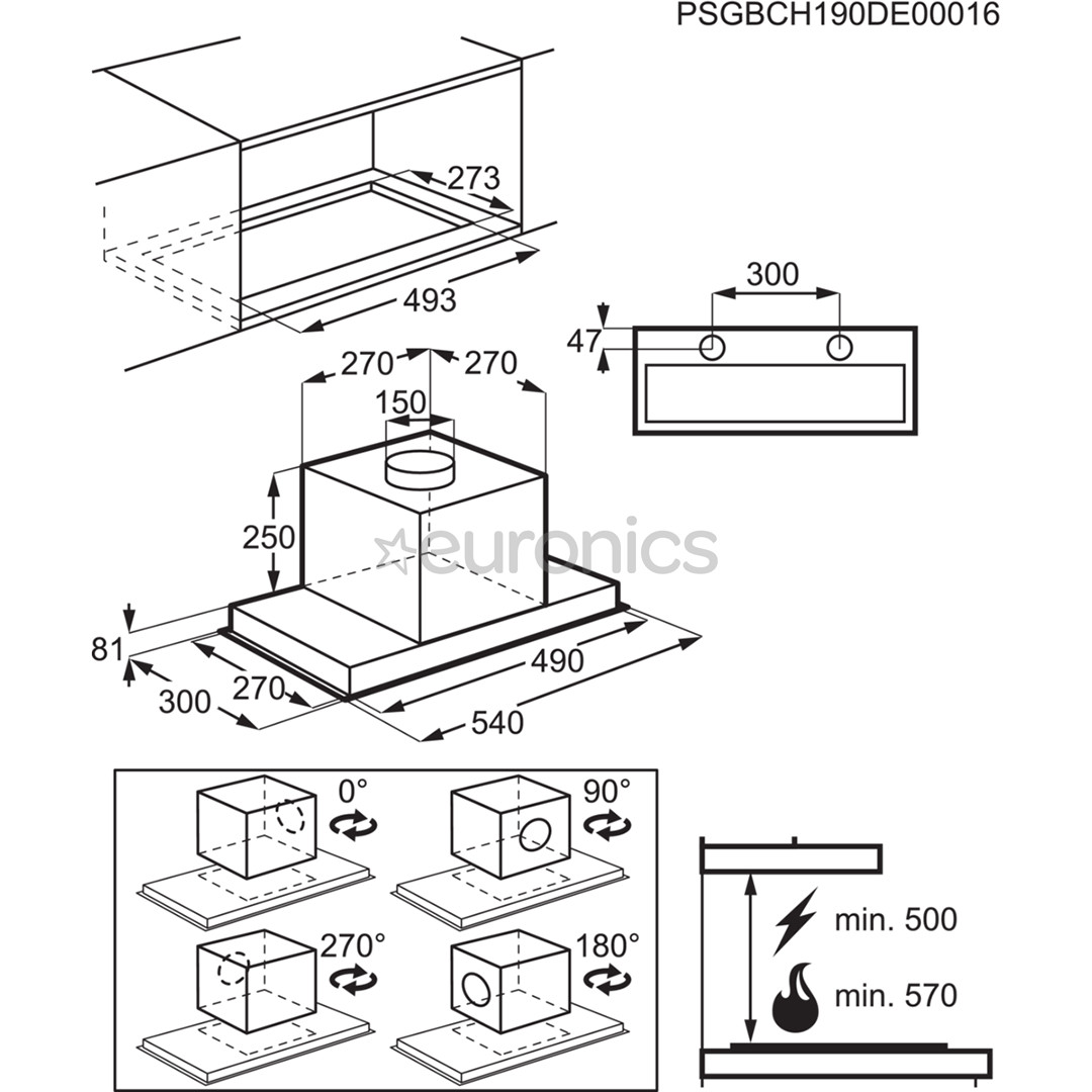 Electrolux 700 Group, 600 m³/h, laius 54 cm, must - Integreeritav õhupuhasti
