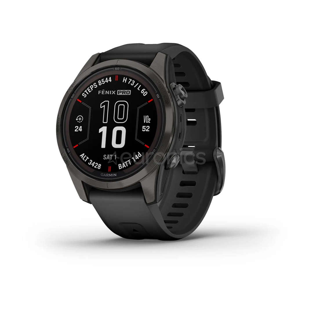 Garmin fēnix 7s Pro Sapphire Solar, 42mm, tumehall DLC titaan / must silikoon rihm - Spordikell