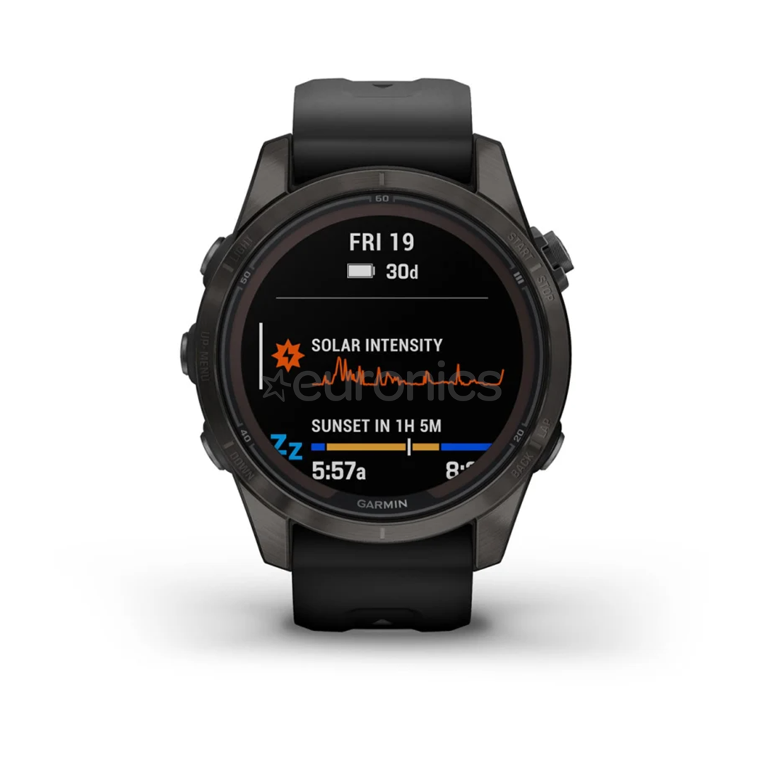 Garmin fēnix 7s Pro Sapphire Solar, 42mm, tumehall DLC titaan / must silikoon rihm - Spordikell
