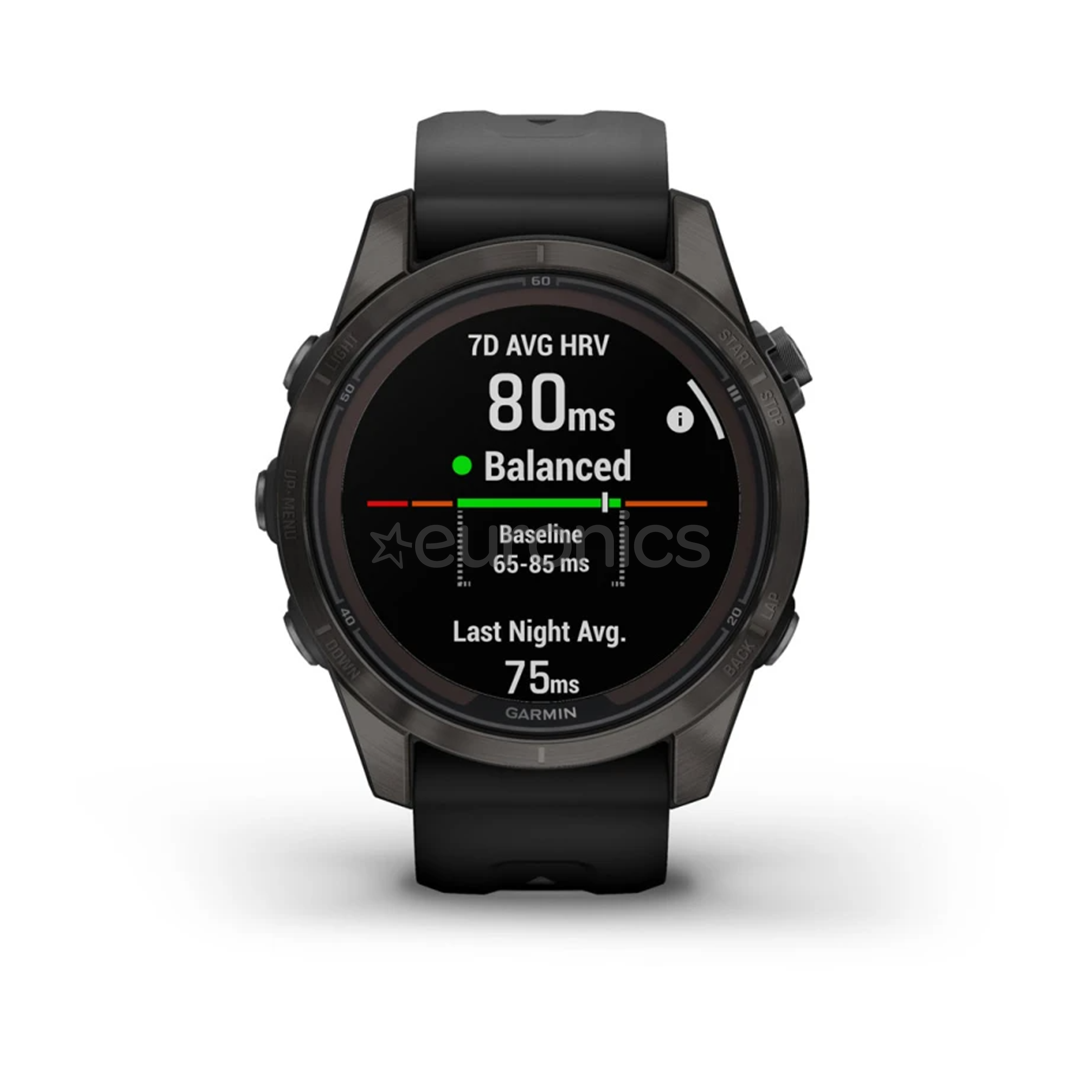 Garmin fēnix 7s Pro Sapphire Solar, 42mm, tumehall DLC titaan / must silikoon rihm - Spordikell