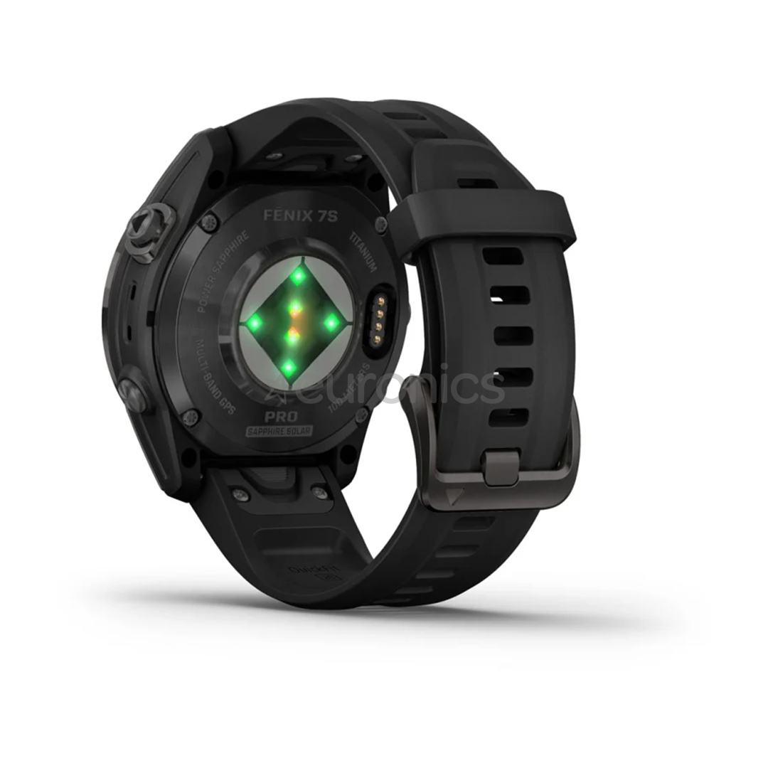 Garmin fēnix 7s Pro Sapphire Solar, 42mm, tumehall DLC titaan / must silikoon rihm - Spordikell
