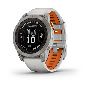 Garmin fenix 7 Pro Sapphire Solar, 47 мм, титановый серый/серо-оранжевый силиконовый ремешок - Спортивные часы 010-02777-21