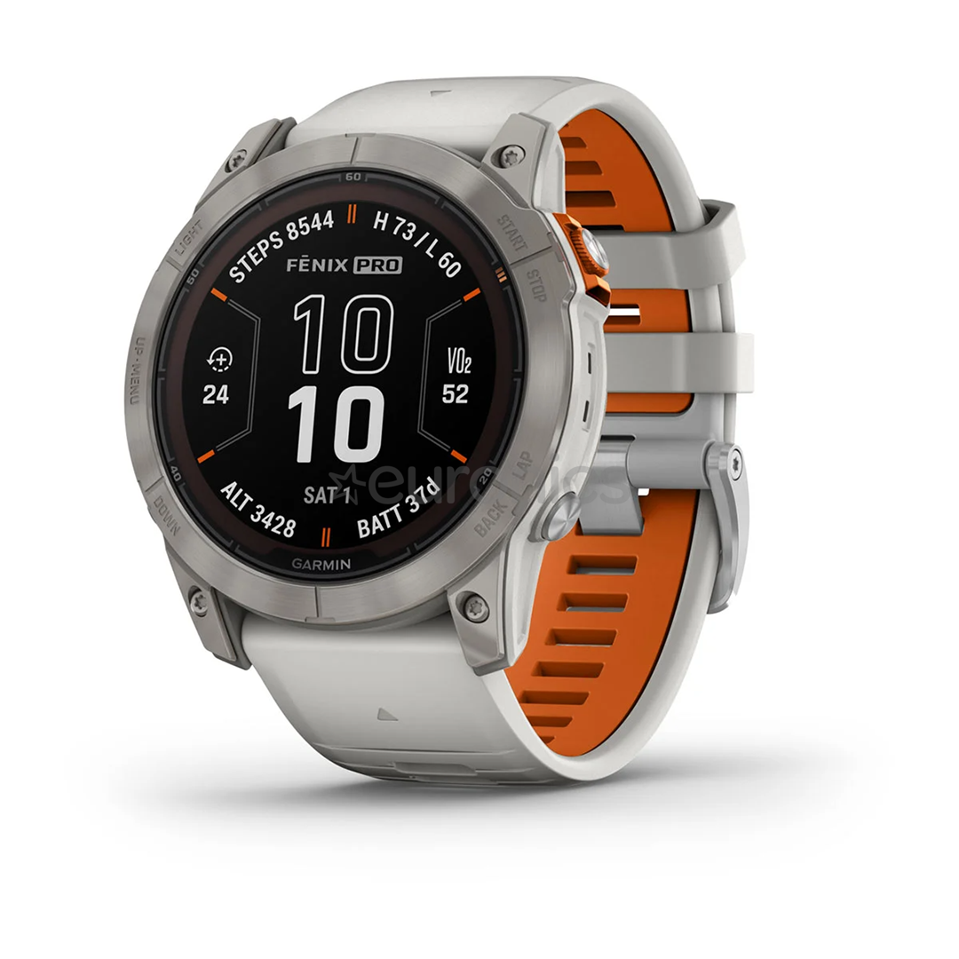 Garmin fenix 7X Pro Sapphire Solar, 51 mm, titanium / gray and orange silicone band - Sports watch