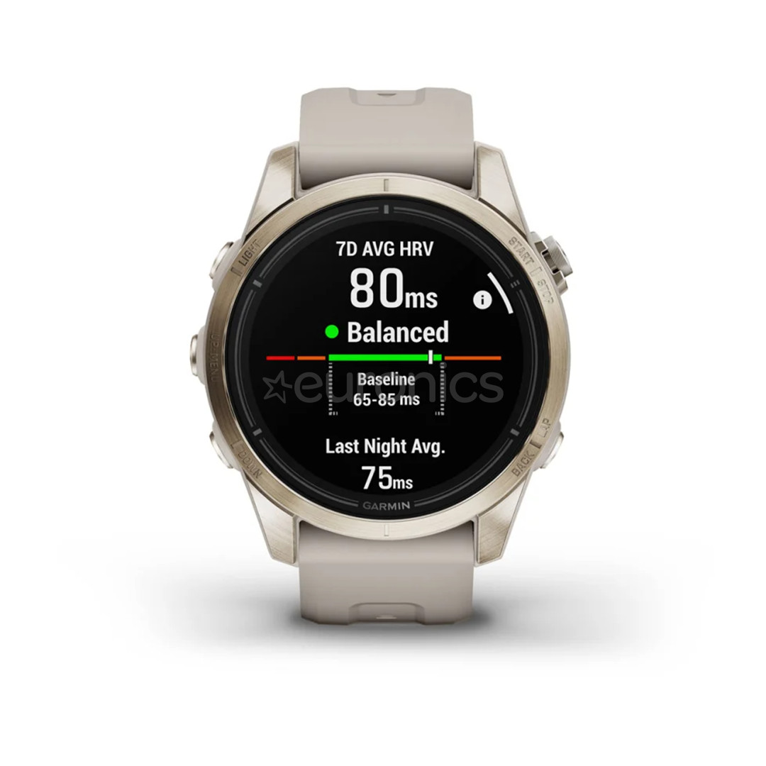 Garmin epix Pro (Gen 2), 42 mm, gold steel / gray silicone band - Sports watch